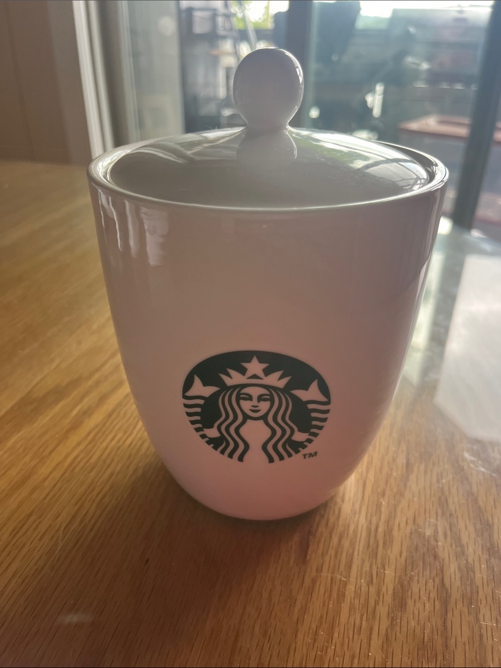 Starbucks White Ceramic Canister with Green Logo Lid